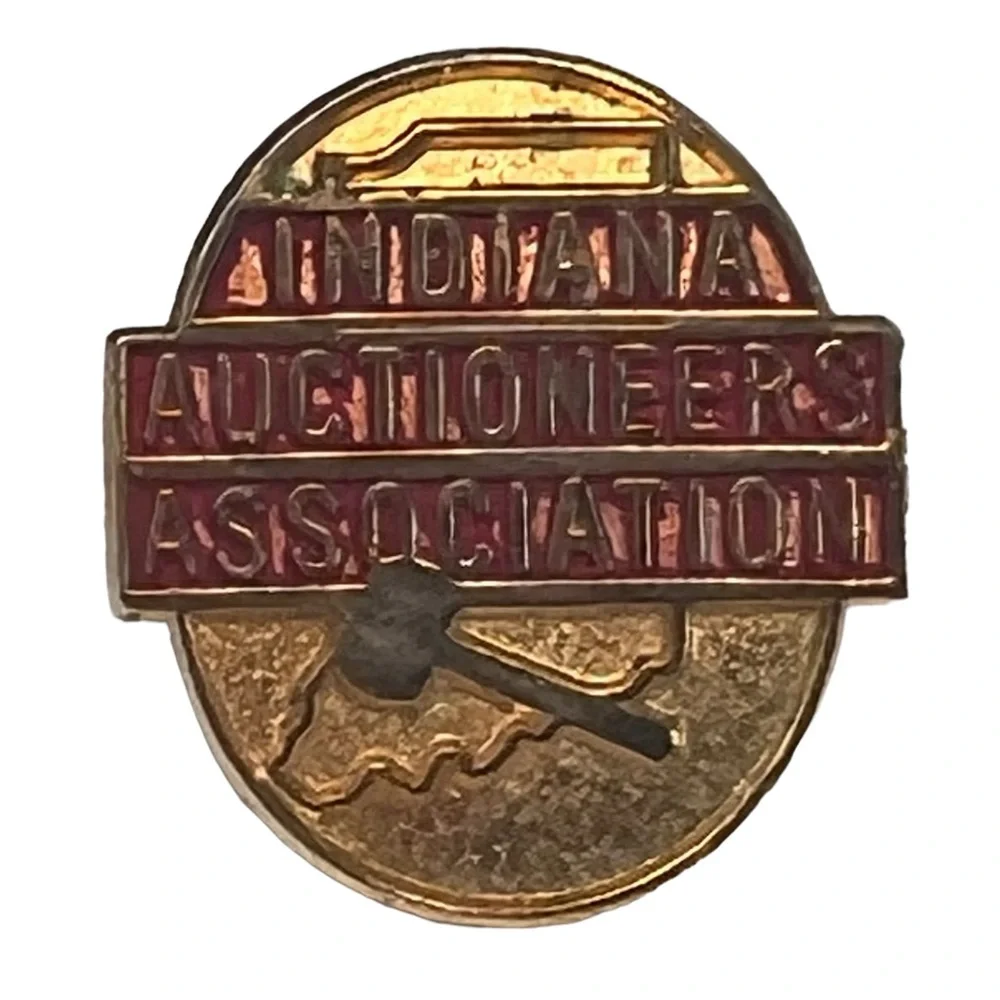 Indiana Auctioneers Association Pin Small Lapel Pin Gold Red Rare